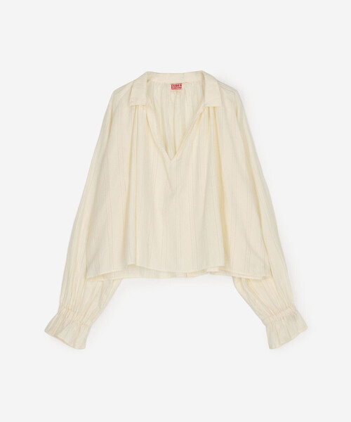 Bshop（ビショップ）の「INDIA INDUSTRY | コットン 長袖スキッパーシャツ WOMEN（シャツ/ブラウス・レディース・アイボリー/ブラック・1）」の2枚目の写真