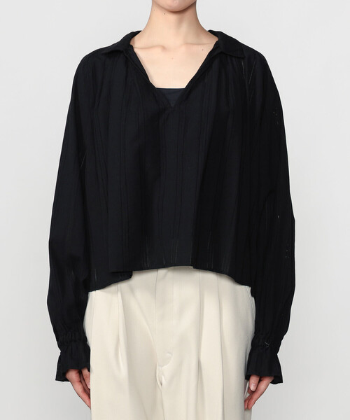 Bshop（ビショップ）の「INDIA INDUSTRY | コットン 長袖スキッパーシャツ WOMEN（シャツ/ブラウス・レディース・アイボリー/ブラック・1）」の12枚目の写真