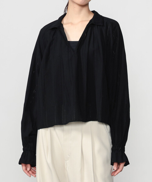 Bshop（ビショップ）の「INDIA INDUSTRY | コットン 長袖スキッパーシャツ WOMEN（シャツ/ブラウス・レディース・アイボリー/ブラック・1）」の15枚目の写真