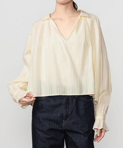 Bshop（ビショップ）の「INDIA INDUSTRY | コットン 長袖スキッパーシャツ WOMEN（シャツ/ブラウス・レディース・アイボリー/ブラック・1）」の17枚目の写真