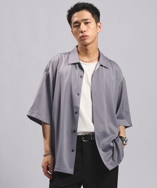 RAGEBLUE(レイジブルー)の「BACK CHAIN SATIN OPEN COLLAR SHIRTS/バックチェーンサテンカイキンシャツ(シャツ/ブラウス・メンズ・グレー/ホワイト/ブラック・MEDIUM/LARGE)」の1枚目の写真