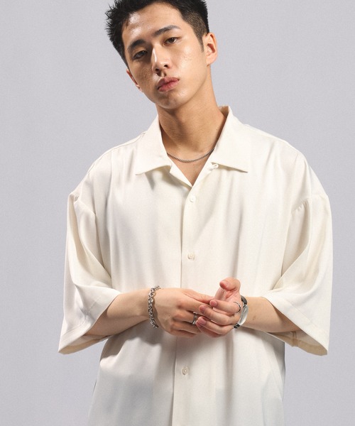 RAGEBLUE(レイジブルー)の「BACK CHAIN SATIN OPEN COLLAR SHIRTS/バックチェーンサテンカイキンシャツ(シャツ/ブラウス・メンズ・グレー/ホワイト/ブラック・MEDIUM/LARGE)」の2枚目の写真