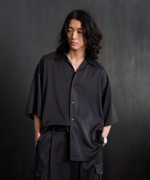 RAGEBLUE(レイジブルー)の「BACK CHAIN SATIN OPEN COLLAR SHIRTS/バックチェーンサテンカイキンシャツ(シャツ/ブラウス・メンズ・グレー/ホワイト/ブラック・MEDIUM/LARGE)」の4枚目の写真