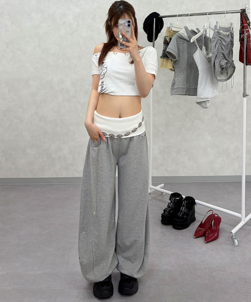 SPIRALGIRL(スパイラルガール)の「【接触冷感】ダブルウエストスウェットパンツ(スウェットパンツ・レディース・グレー/ブラック・FREE)」の3枚目の写真
