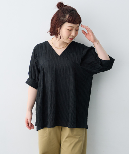 anyfee(エニフィー)の「【anyfee/大きいサイズ】Vネックギャザーエアリーフレアブラウス(その他トップス・レディース・ブラック/ブルー・5L/LL/4L/3L)」の10枚目の写真