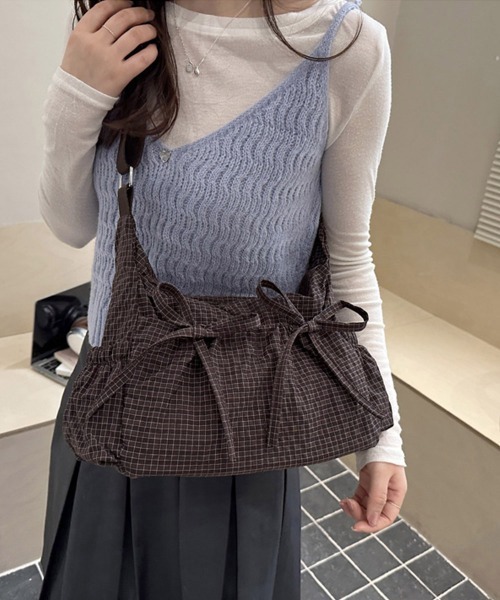 Miniministore(ミニミニストア)の「軽いチェック柄ショルダーバッグレディース(ショルダーバッグ・レディース・ブラック/ベージュ/パープル/ブラウン/カーキ・FREE)」の3枚目の写真
