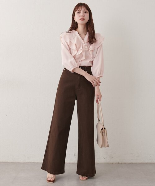 natural couture(ナチュラルクチュール)の「ラッフルフリルブラウス(シャツ/ブラウス・レディース・オフホワイト/ドット/ブラウン/ブラック/ピンク/ネイビー・FREE)」の21枚目の写真
