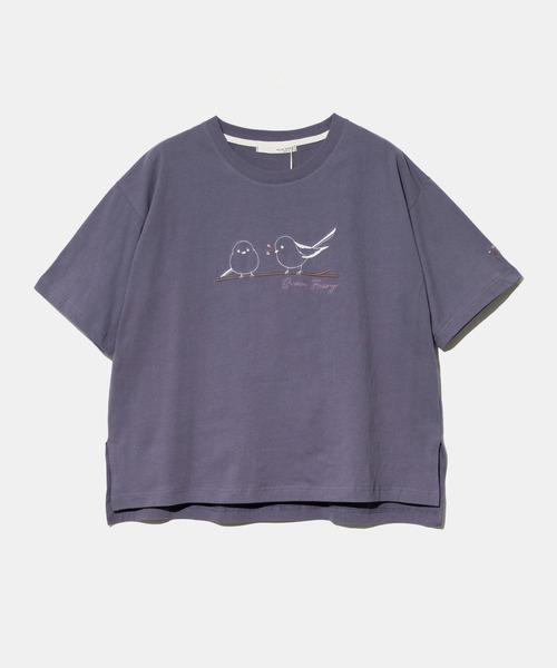 go slow caravan(ゴースローキャラバン)の「NUEVO BLANCA/ヌエヴォブランカ シマエナガ刺繍 TEE(Tシャツ/カットソー・レディース・パープル/ホワイト・FREE)」の1枚目の写真