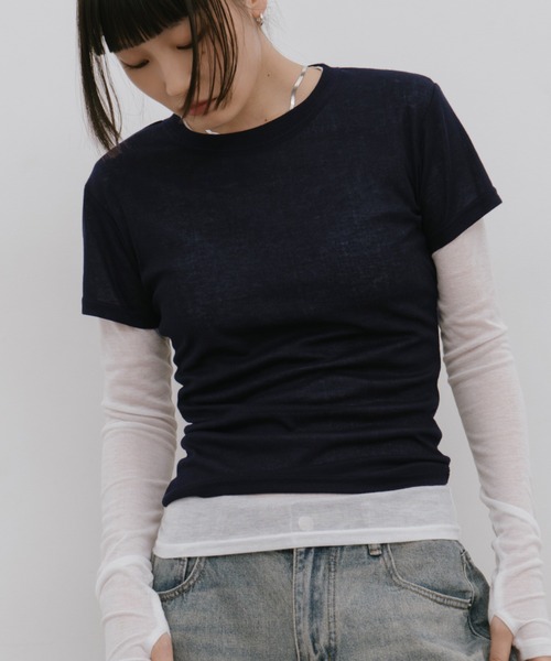 HANNE(アン)の「2PACKシアーバリエーションTEE(Tシャツ/カットソー・レディース・ブラウン/グレー/レッド/ホワイト/ネイビー・FREE)」の4枚目の写真