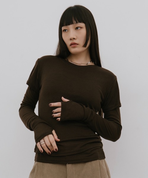 HANNE(アン)の「2PACKシアーバリエーションTEE(Tシャツ/カットソー・レディース・ブラウン/グレー/レッド/ホワイト/ネイビー・FREE)」の3枚目の写真