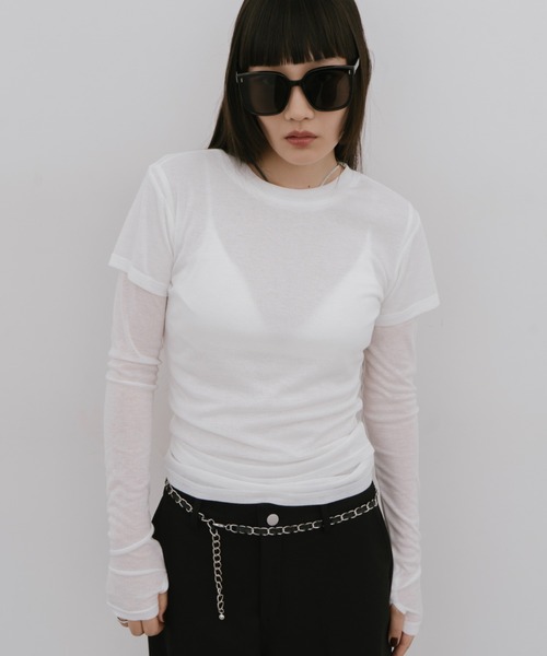 HANNE(アン)の「2PACKシアーバリエーションTEE(Tシャツ/カットソー・レディース・ブラウン/グレー/レッド/ホワイト/ネイビー・FREE)」の19枚目の写真
