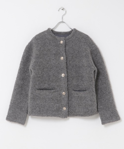 URBAN RESEARCH ROSSO WOMEN(アーバンリサーチ ロッソ)の「『WEB限定』ウール混ブークレニットジャケット(ノーカラージャケット・レディース・ベージュ/ブルー系その他/グレー・FREE)」の21枚目の写真