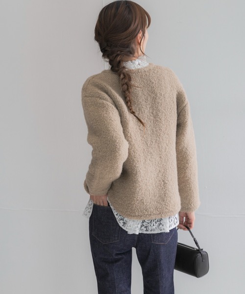 URBAN RESEARCH ROSSO WOMEN(アーバンリサーチ ロッソ)の「『WEB限定』ウール混ブークレニットジャケット(ノーカラージャケット・レディース・ベージュ/ブルー系その他/グレー・FREE)」の11枚目の写真