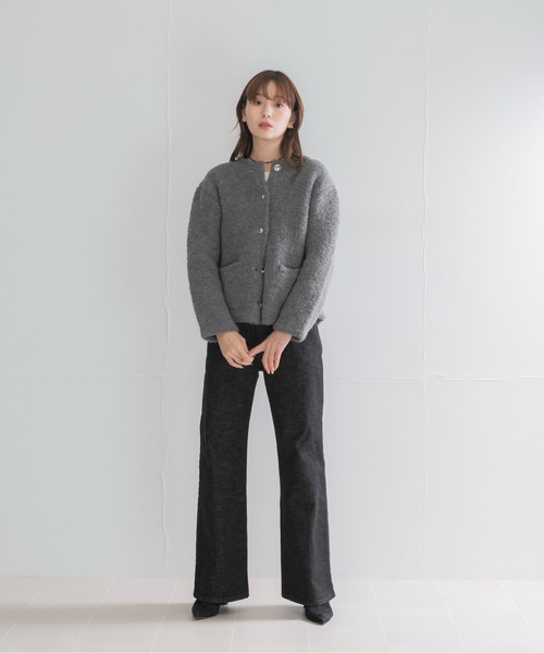 URBAN RESEARCH ROSSO WOMEN(アーバンリサーチ ロッソ)の「『WEB限定』ウール混ブークレニットジャケット(ノーカラージャケット・レディース・ベージュ/ブルー系その他/グレー・FREE)」の8枚目の写真