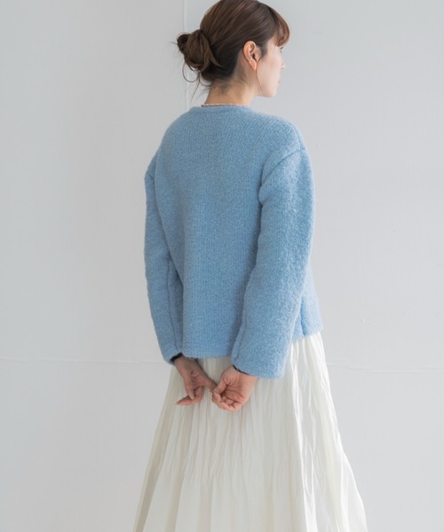 URBAN RESEARCH ROSSO WOMEN(アーバンリサーチ ロッソ)の「『WEB限定』ウール混ブークレニットジャケット(ノーカラージャケット・レディース・ベージュ/ブルー系その他/グレー・FREE)」の14枚目の写真