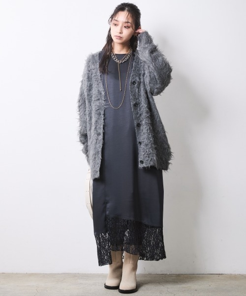 CHIC STYLE(シックスタイル)の「へアリーVネックニットカーディガン<大きいサイズ有>シックスタイル(カーディガン/ボレロ・レディース・チャコール/モカ/ネイビー・L/M/5L/4L/3L/LL)」の6枚目の写真