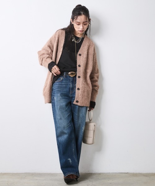 CHIC STYLE(シックスタイル)の「へアリーVネックニットカーディガン<大きいサイズ有>シックスタイル(カーディガン/ボレロ・レディース・チャコール/モカ/ネイビー・L/M/5L/4L/3L/LL)」の7枚目の写真