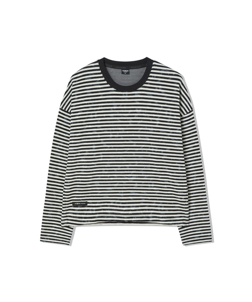 LIFE WORK（ライフワーク）の「レディース ヴィンテージストライプクロップ長袖Tシャツ（Tシャツ/カットソー・レディース・ブラック/グレー・FREE）」の2枚目の写真