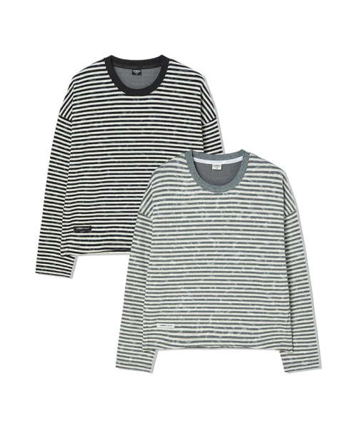 LIFE WORK（ライフワーク）の「レディース ヴィンテージストライプクロップ長袖Tシャツ（Tシャツ/カットソー・レディース・ブラック/グレー・FREE）」の3枚目の写真