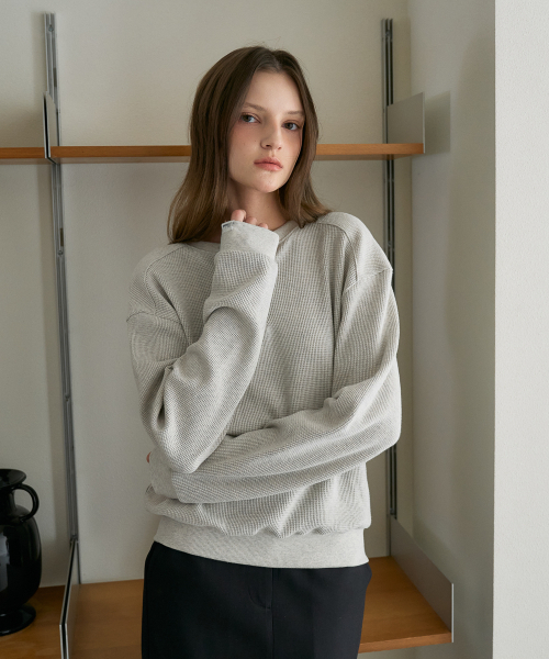 DEHEVE（デヘヴェ）の「Check Henley-neck Sweatshirt [Oatmeal]（スウェット・レディース・オートミール・OS）」の11枚目の写真