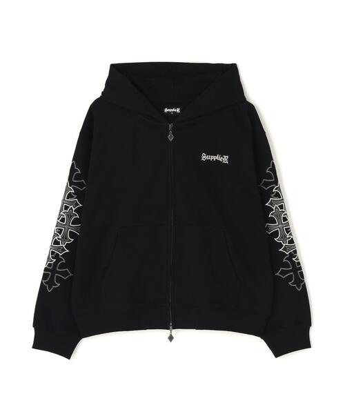 SUPPLIER（サプライヤー）の「SUPPLIER/サプライヤー/Multiple Cross Leather Patch Zip Hoodie（パーカー・メンズ・ブラック/グレー・M/L/XL）」の2枚目の写真