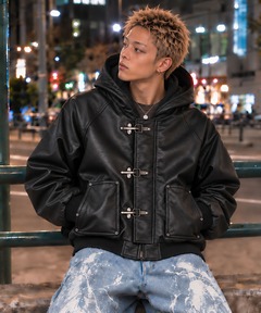 tricot ギャルソン 裁ち切り 変形 ラップ ライダース ジップジャケット ブランド古着】ライトニングワッペンレザーダブルライダースジャケット