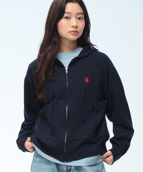 U.S. POLO ASSN.(ユーエスポロアッスン)の「U.S. POLO ASSN. (ユーエスポロアッスン) 【Women】 ニット パーカー フルジップ レディース ワンポイント ロゴ刺繍 ニットカーデ PLL63803(ニット/セーター・レディース・イエロー/グレー/ネイビー/アイボリー・M/L)」の3枚目の写真