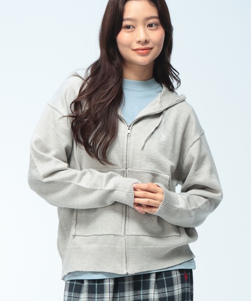 U.S. POLO ASSN.(ユーエスポロアッスン)の「U.S. POLO ASSN. (ユーエスポロアッスン) 【Women】 ニット パーカー フルジップ レディース ワンポイント ロゴ刺繍 ニットカーデ PLL63803(ニット/セーター・レディース・イエロー/グレー/ネイビー/アイボリー・M/L)」の2枚目の写真