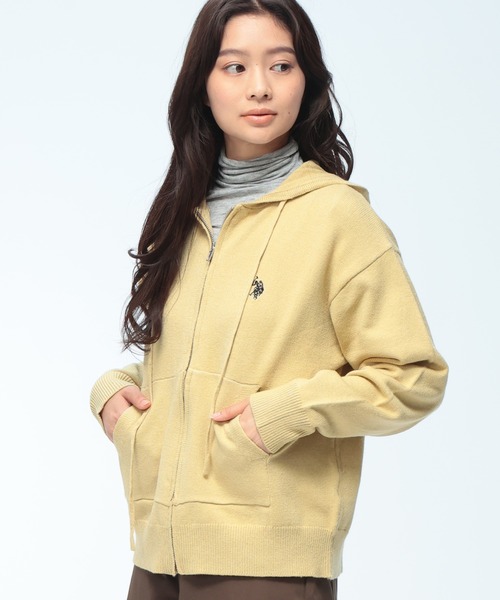 U.S. POLO ASSN.(ユーエスポロアッスン)の「U.S. POLO ASSN. (ユーエスポロアッスン) 【Women】 ニット パーカー フルジップ レディース ワンポイント ロゴ刺繍 ニットカーデ PLL63803(ニット/セーター・レディース・イエロー/グレー/ネイビー/アイボリー・M/L)」の4枚目の写真