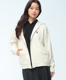U.S. POLO ASSN. (ユーエスポロアッスン) 【Women】 ニット パーカー フルジップ レディース ワンポイント ロゴ刺繍 ニットカーデ PLL63803