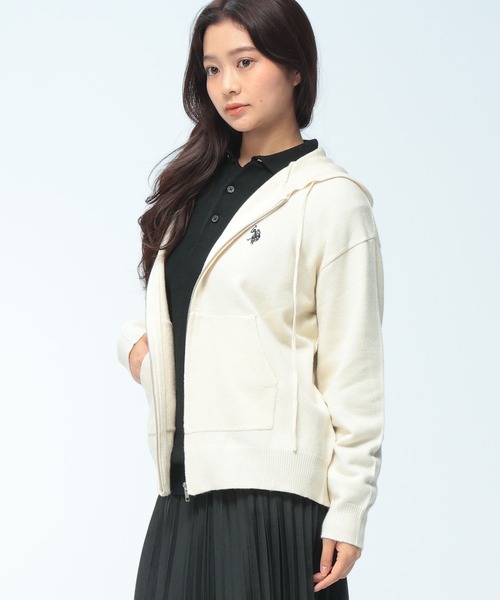 U.S. POLO ASSN.(ユーエスポロアッスン)の「U.S. POLO ASSN. (ユーエスポロアッスン) 【Women】 ニット パーカー フルジップ レディース ワンポイント ロゴ刺繍 ニットカーデ PLL63803(ニット/セーター・レディース・イエロー/グレー/ネイビー/アイボリー・M/L)」の5枚目の写真