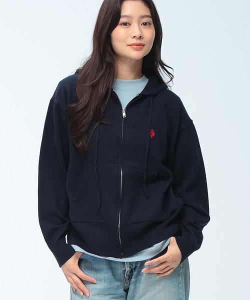 U.S. POLO ASSN.(ユーエスポロアッスン)の「U.S. POLO ASSN. (ユーエスポロアッスン) 【Women】 ニット パーカー フルジップ レディース ワンポイント ロゴ刺繍 ニットカーデ PLL63803(ニット/セーター・レディース・イエロー/グレー/ネイビー/アイボリー・M/L)」の8枚目の写真