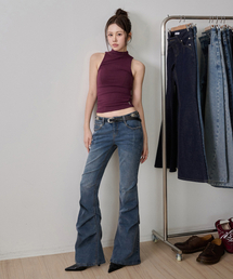 [YOONSOAP X DECET WOMAN] Scratch Flared Shirring Jeans DCWPT037BLUE