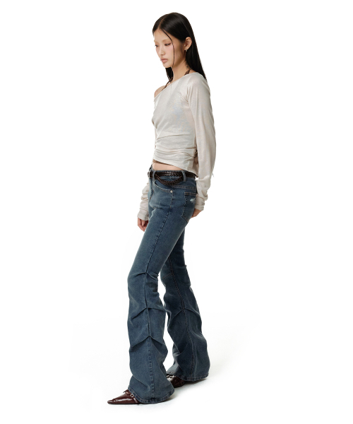 DECET WOMEN（デケット ウーマン）の「[YOONSOAP X DECET WOMAN] Scratch Flared Shirring Jeans DCWPT037BLUE（デニムパンツ・レディース・その他・X-SMALL/LARGE/MEDIUM/SMALL）」の13枚目の写真