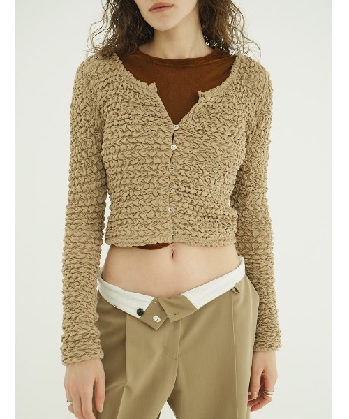 CLANE(クラネ)の「CLANE/クラネ/W FACE SOFT SHIRRING CARDIGAN(カーディガン/ボレロ・レディース・ホワイト/グレー/ベージュ・1)」の15枚目の写真