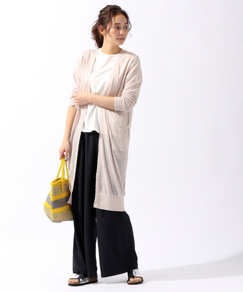 MYSELF ABAHOUSE（マイセルフアバハウス）の「リネンビスコース　ロングカーディガン（カーディガン/ボレロ・レディース・ベージュ/ネイビー/ホワイト/グレー・FREE）」の3枚目の写真