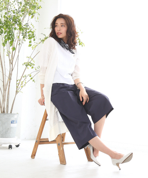 MYSELF ABAHOUSE（マイセルフアバハウス）の「リネンビスコース　ロングカーディガン（カーディガン/ボレロ・レディース・ベージュ/ネイビー/ホワイト/グレー・FREE）」の10枚目の写真