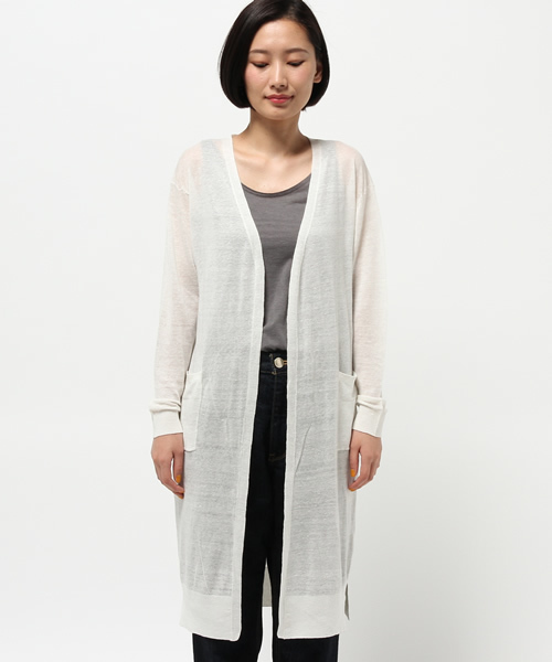 MYSELF ABAHOUSE（マイセルフアバハウス）の「リネンビスコース　ロングカーディガン（カーディガン/ボレロ・レディース・ベージュ/ネイビー/ホワイト/グレー・FREE）」の5枚目の写真