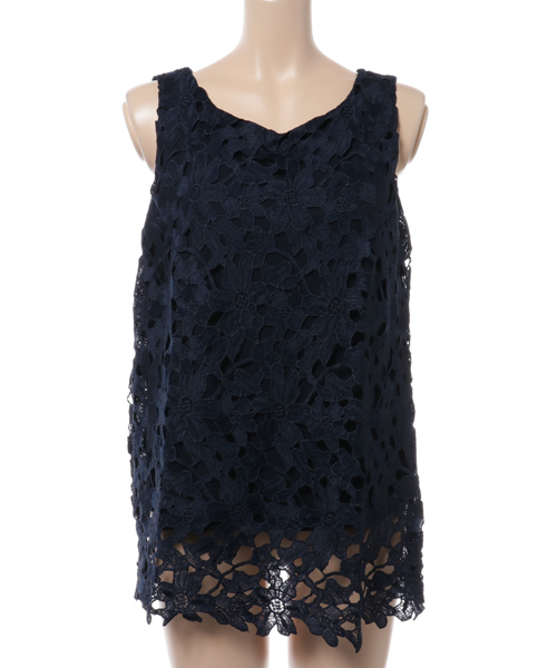 Pierrot（ピエロ）の「花柄総レースタンクトップ/ノースリーブ　袖なし（タンクトップ・レディース・ホワイト/ブラウン/ネイビー/ブラック/ピンクベージュ・M/L）」の7枚目の写真