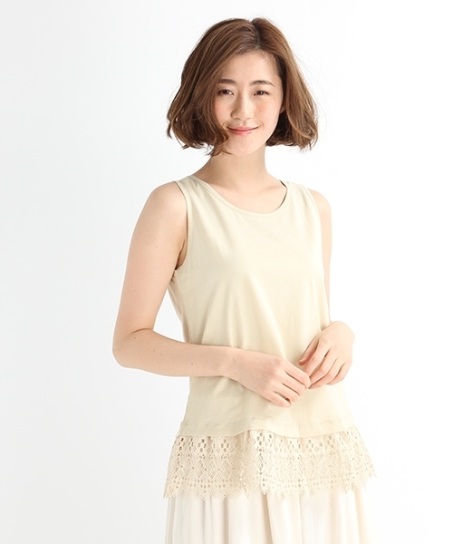 Studio Clip スタディオクリップ の コットン幾何学裾レースタンクトップ タンクトップ Wear Studio Clip スタディオクリップ の コットン幾何学裾レースタンクトップ タンクトップ Wear
