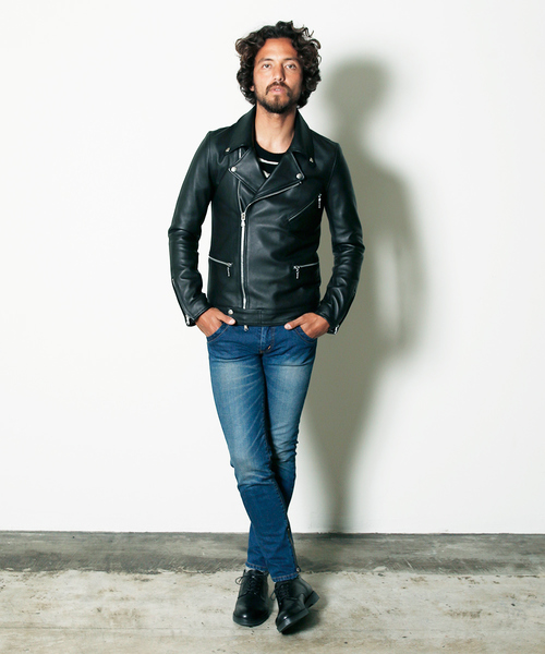 Magine（マージン）の「SHEEP LEATHER DIRECT SEMI VEGI W RIDERS JKT：シープレザーダイレクト セミベジ Wライダース（ライダースジャケット・メンズ・ブラック・46/48/44）」の4枚目の写真