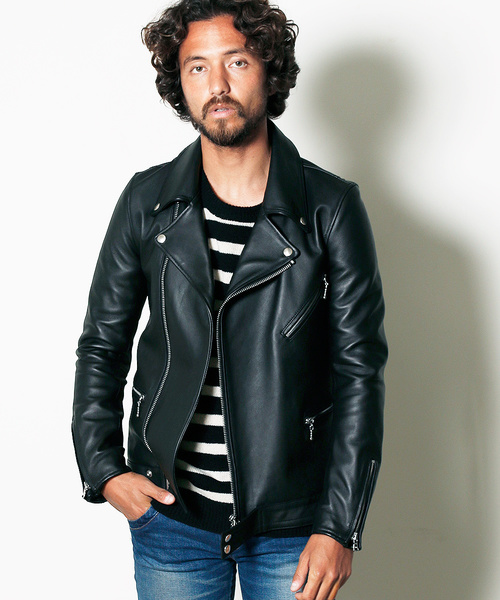 未使用級♡maje ラムレザー ダブルライダースジャケット シープスキン ロンジャン型】ブラックライダースジャケット シープスキン 666