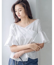 Re:EDIT | [華奢見え、デコルテ、美人。大人の女性らしさを手に入れる]袖フレアカシュクールブラウストップス/シャツ・ブラウス[リエディ](シャツ/ブラウス)