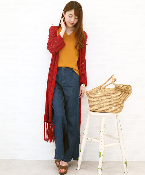 N.(N. Natural Beauty Basic)(エヌエヌナチュラルビューティーベーシック)の「◆レース編みニットガウン(カーディガン/ボレロ・レディース・ホワイト/レッド/ブラック・MEDIUM)」の3枚目の写真