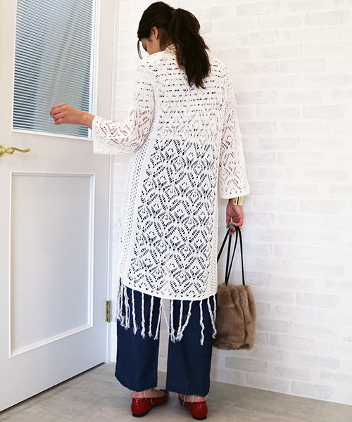 N.(N. Natural Beauty Basic)(エヌエヌナチュラルビューティーベーシック)の「◆レース編みニットガウン(カーディガン/ボレロ・レディース・ホワイト/レッド/ブラック・MEDIUM)」の5枚目の写真