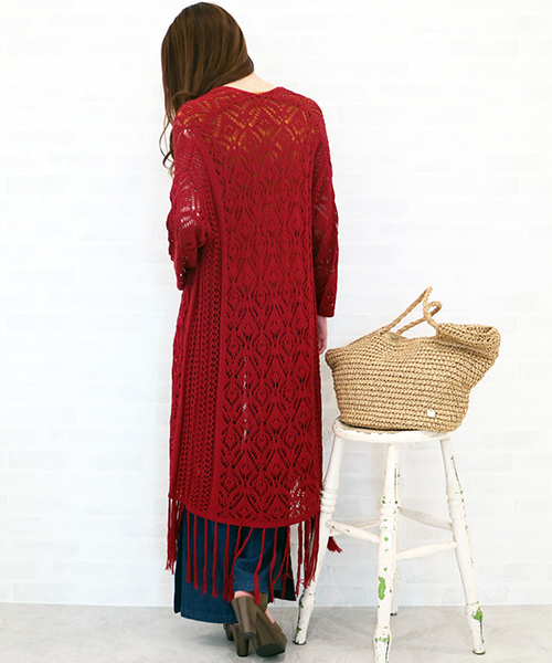 N.(N. Natural Beauty Basic)(エヌエヌナチュラルビューティーベーシック)の「◆レース編みニットガウン(カーディガン/ボレロ・レディース・ホワイト/レッド/ブラック・MEDIUM)」の8枚目の写真