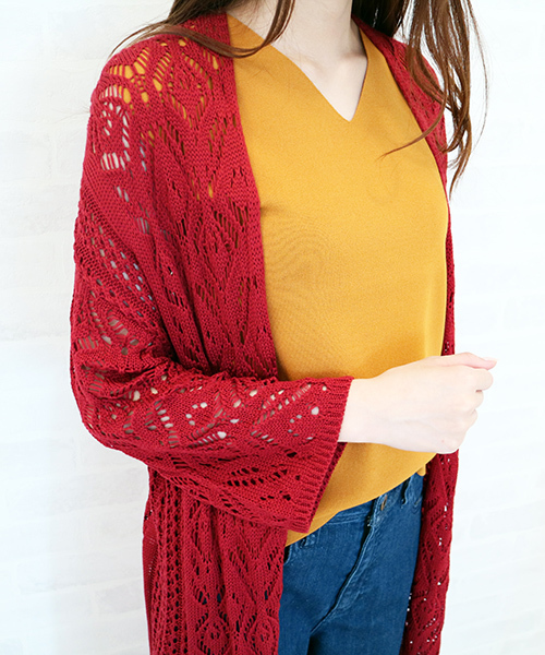 N.(N. Natural Beauty Basic)(エヌエヌナチュラルビューティーベーシック)の「◆レース編みニットガウン(カーディガン/ボレロ・レディース・ホワイト/レッド/ブラック・MEDIUM)」の9枚目の写真