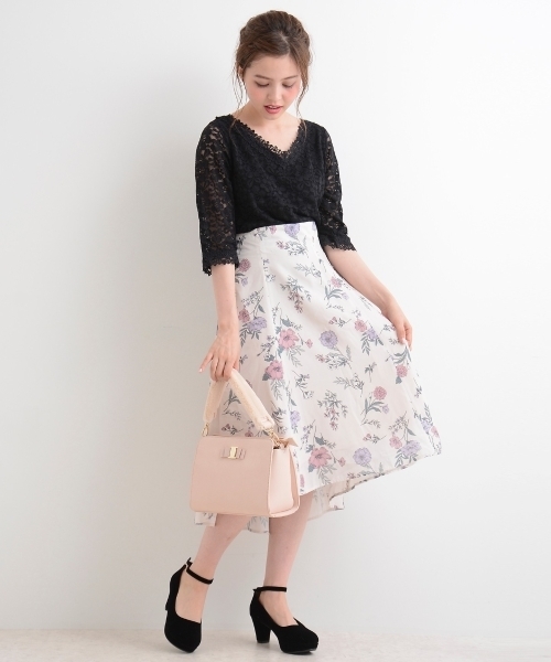 MAJESTIC LEGON（マジェスティックレゴン）の「【WEB限定価格】ヴィンテージフラワースカート（スカート・レディース・ブラック系その他/ホワイト系その他2/グリーン系その他・MEDIUM）」の12枚目の写真