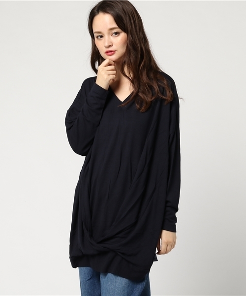 Audition（オーディション）の「M0748 タック デザイン Bigプルオーバー（Tシャツ/カットソー・レディース・ライトベージュ/ダークネイビー/ダークパープル・MEDIUM）」の4枚目の写真