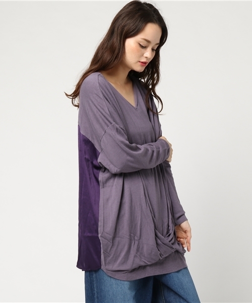 Audition（オーディション）の「M0748 タック デザイン Bigプルオーバー（Tシャツ/カットソー・レディース・ライトベージュ/ダークネイビー/ダークパープル・MEDIUM）」の17枚目の写真
